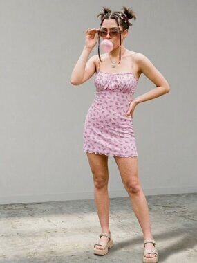 Like New Y2K inspired Spaghetti Strap Floral Slip Dress in Light Pink